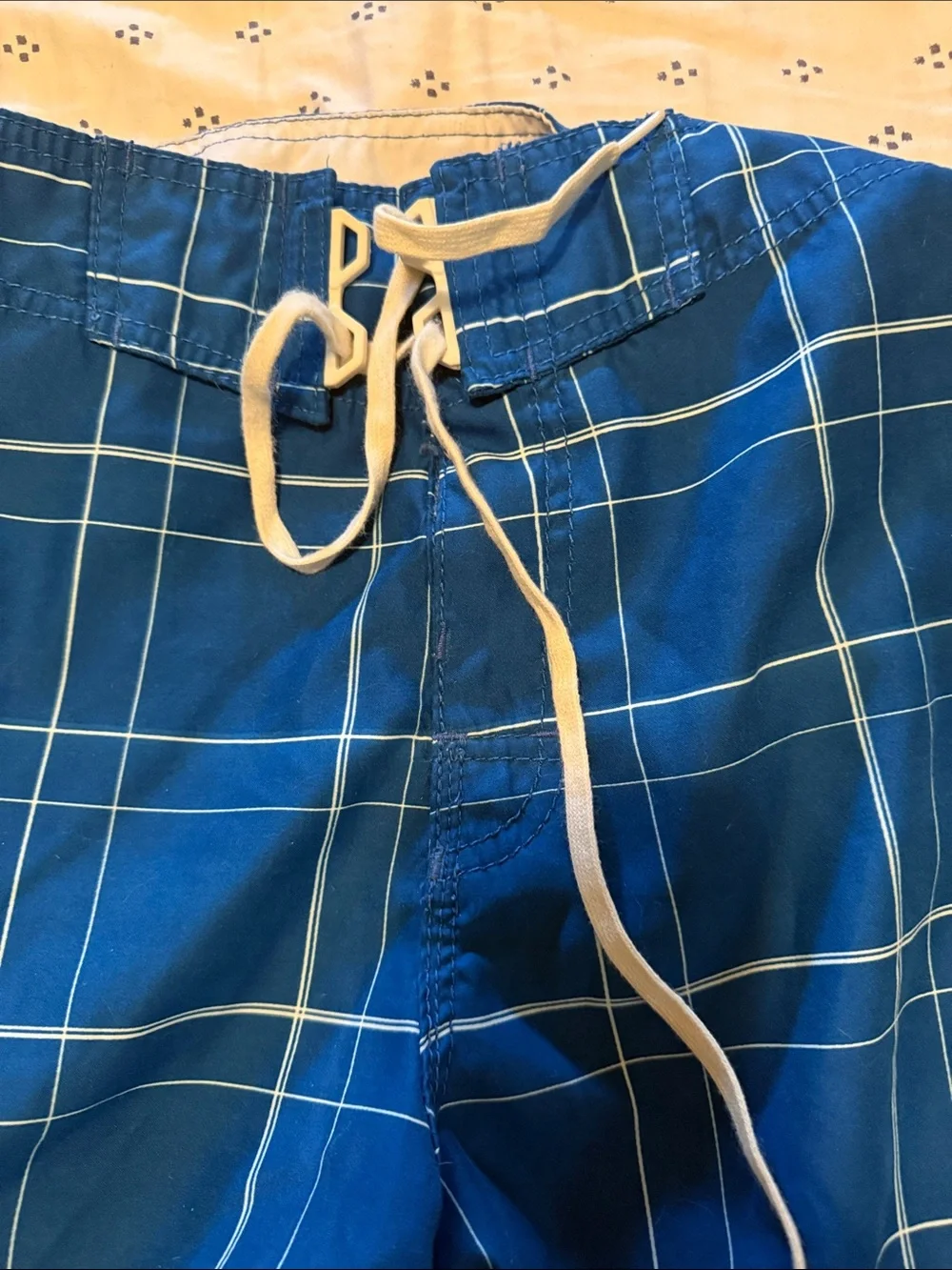 Billabong Men's Blue Plaid Boardshorts with Drawstring